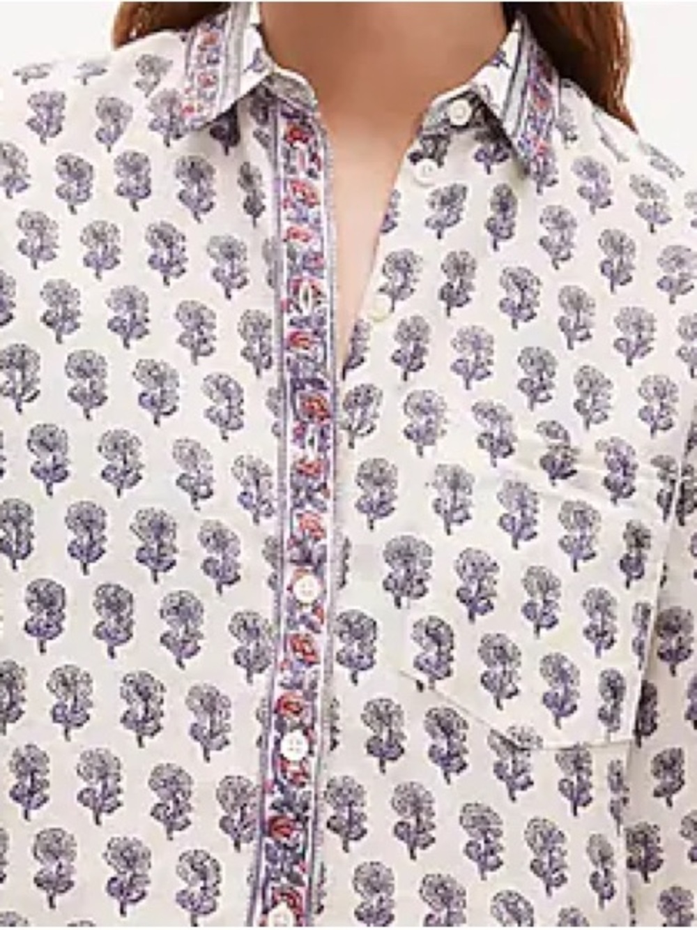 J.Crew Embellished Tropez Shirt Lilac Block Print Ramie Blouse Medium - Picture 2 of 8